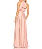 Mac Duggal Halter Neckline Hilo Hem Satin Charmeuse Ballgown, Color:Rose - Image 2