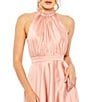 Mac Duggal Halter Neckline Hilo Hem Satin Charmeuse Ballgown, Color:Rose - Image 3