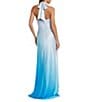 Mac Duggal Halter Neckline Sleeveless Ombre Satin Charmeuse Sheath Hi Lo Gown, Color:Blue Ombre - Image 2