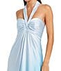 Mac Duggal Halter Neckline Sleeveless Ombre Satin Charmeuse Sheath Hi Lo Gown, Color:Blue Ombre - Image 3