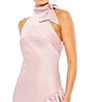 Color:Rose - Image 3 - Halter Tie Mock Neck Tiered Ruffle High-Low Hem Gown