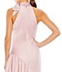 Color:Rose - Image 4 - Halter Tie Mock Neck Tiered Ruffle High-Low Hem Gown