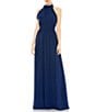 Color:Midnight - Image 1 - High Halter Bow Turtleneck Sleeveless A-Line Gown