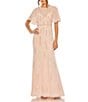Mac Duggal High Neck Flutter Sleeve Embellished Mesh Sheath Gown, Color:Rose - Image 1