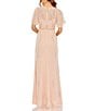 Mac Duggal High Neck Flutter Sleeve Embellished Mesh Sheath Gown, Color:Rose - Image 2