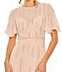 Mac Duggal High Neck Flutter Sleeve Embellished Mesh Sheath Gown, Color:Rose - Image 3