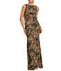 Mac Duggal High Neck Printed Mesh Cowl Back Column Gown, Color:Charcoal Multi - Image 1