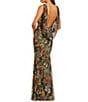 Mac Duggal High Neck Printed Mesh Cowl Back Column Gown, Color:Charcoal Multi - Image 2