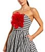 Mac Duggal Boucle Houndstooth Print 3D Floral Applique Sleeveless A-Line Midi Dress, Color:Black White - Image 3