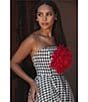 Mac Duggal Boucle Houndstooth Print 3D Floral Applique Sleeveless A-Line Midi Dress, Color:Black White - Image 6