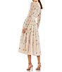 Color:Nude - Image 2 - Illusion Crew Neck Long Sheer Sleeve Beaded A-Line Midi Dress