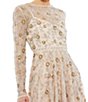 Color:Nude - Image 3 - Illusion Crew Neck Long Sheer Sleeve Beaded A-Line Midi Dress