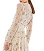 Color:Nude - Image 4 - Illusion Crew Neck Long Sheer Sleeve Beaded A-Line Midi Dress