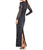 Mac Duggal Illusion Long Sleeve Sequin Column Gown, Color:Midnight - Image 2