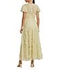 Mac Duggal Illusion Neck Short Flutter Sleeves Micro Ruffle Mesh A-Line Midi Dress, Color:Buttercup - Image 2