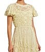 Mac Duggal Illusion Neck Short Flutter Sleeves Micro Ruffle Mesh A-Line Midi Dress, Color:Buttercup - Image 3