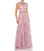 Mac Duggal Illusion Round Neck Cap Sleeve Embroidered Mesh A-Line Gown, Color:Rose - Image 1
