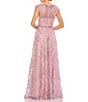 Mac Duggal Illusion Round Neck Cap Sleeve Embroidered Mesh A-Line Gown, Color:Rose - Image 2