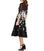 Color:Black Multi - Image 2 - Illusion Sleeve 3D Floral A-Line Midi Dress