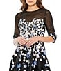 Color:Black Multi - Image 3 - Illusion Sleeve 3D Floral A-Line Midi Dress