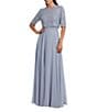 Mac Duggal Crew Neck Half Sleeve Beaded Bodice A-Line Gown, Color:Powder Blue - Image 1
