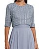 Mac Duggal Crew Neck Half Sleeve Beaded Bodice A-Line Gown, Color:Powder Blue - Image 3