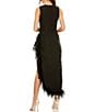 Color:Black - Image 2 - Crew Neck Sleeveless High-Low Hem with Feather Trim