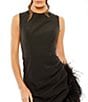 Color:Black - Image 3 - Crew Neck Sleeveless High-Low Hem with Feather Trim