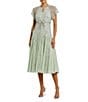 Mac Duggal Keyhole Neck Flutter Sleeve Bow Front Beaded Mesh Drop Waist Midi Dress, Color:Seafoam - Image 1