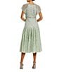 Mac Duggal Keyhole Neck Flutter Sleeve Bow Front Beaded Mesh Drop Waist Midi Dress, Color:Seafoam - Image 2