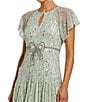 Mac Duggal Keyhole Neck Flutter Sleeve Bow Front Beaded Mesh Drop Waist Midi Dress, Color:Seafoam - Image 3