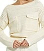 Color:Cream - Image 3 - Knit Boat Neck Long Sleeve Chest Patch Pocket Sweater