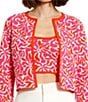 Color:Sunset Multi - Image 3 - Knit Floral Print Round Neck Long Sleeve Coordinating Cardigan