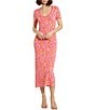 Color:Hot Pink Multi - Image 1 - Knit Floral Print Scoop Neck Short Sleeve Midi Sheath Dress