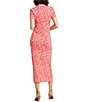 Color:Hot Pink Multi - Image 2 - Knit Floral Print Scoop Neck Short Sleeve Midi Sheath Dress