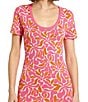 Color:Hot Pink Multi - Image 3 - Knit Floral Print Scoop Neck Short Sleeve Midi Sheath Dress