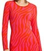 Color:Hot Pink Sunset - Image 3 - Knit Zebra Print Scoop Neck Long Sleeve Maxi Dress