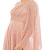 Color:Salmon - Image 3 - Lace Asymmetrical One Shoulder Overlay Flutter Sleeve A-Line Gown