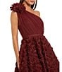 Mac Duggal Lace One Shoulder 3D Flower A-Line Midi Dress, Color:Wine - Image 3