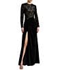 Mac Duggal Lace Velvet Crew Beck Long Sleeve Column Gown - Image 1