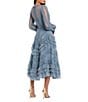 Mac Duggal Long Balloon Illusion Sleeve V-Neck Ruffle Tier Midi Dress, Color:Slate Blue - Image 2