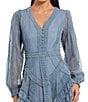 Mac Duggal Long Balloon Illusion Sleeve V-Neck Ruffle Tier Midi Dress, Color:Slate Blue - Image 3