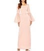 Color:Rose - Image 1 - Long Flounce Sleeve Square Neck Sheath Gown