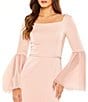 Color:Rose - Image 3 - Long Flounce Sleeve Square Neck Sheath Gown