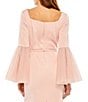 Color:Rose - Image 4 - Long Flounce Sleeve Square Neck Sheath Gown