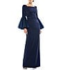 Mac Duggal Long Flounce Sleeve Square Neck Sheath Gown, Color:Navy - Image 1