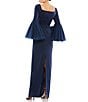 Mac Duggal Long Flounce Sleeve Square Neck Sheath Gown, Color:Navy - Image 2
