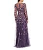 Mac Duggal Floral Beaded Mesh Long Illusion Sleeve A Line Gown, Color:Amethyst - Image 2