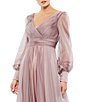 Color:Mocha - Image 3 - Long Sheer Blouson Sleeve Surplice V-Neck Ombre Tiered A-Line Gown