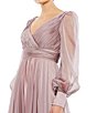 Color:Mocha - Image 5 - Long Sheer Blouson Sleeve Surplice V-Neck Ombre Tiered A-Line Gown